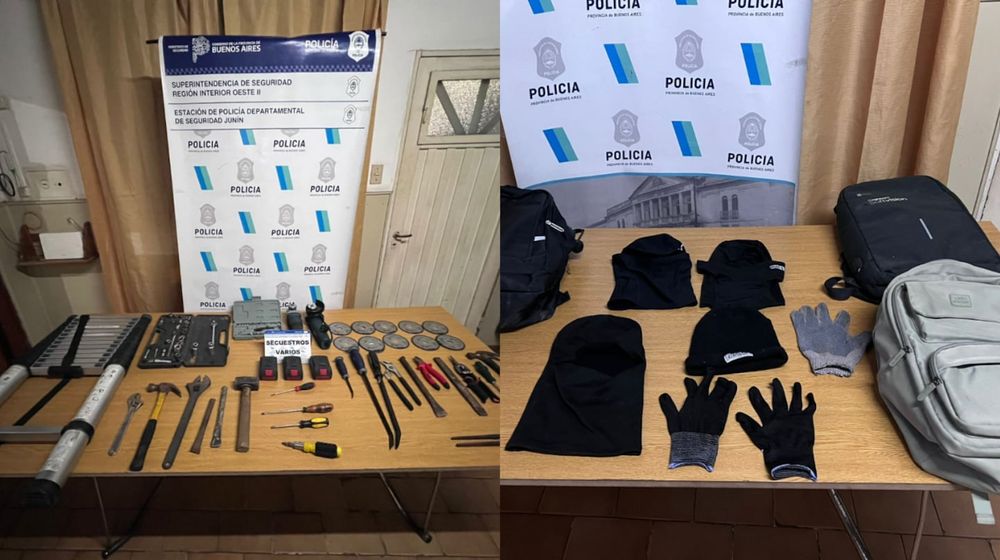 Las herramientas incautadas en el operativo llevado a cabo en Junín, en el que cayó una banda de boqueteros.&nbsp;
