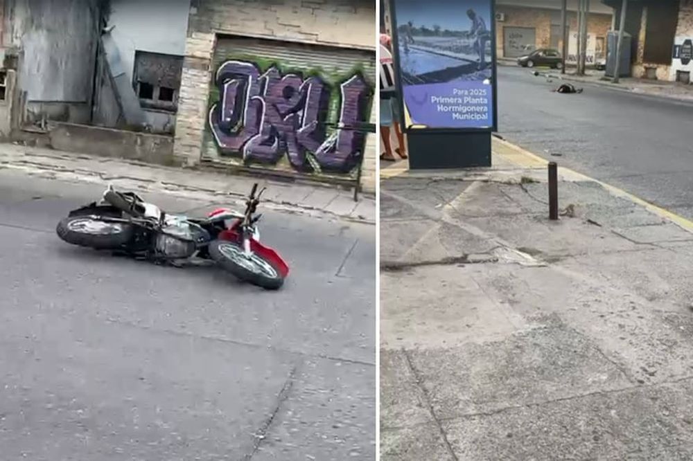 La motocicleta tendida en la calle, luego del trágico episodio.&nbsp;
