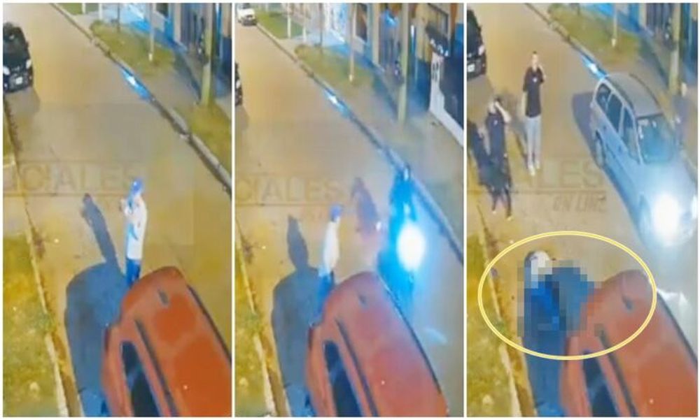 Secuencia del ataque: el exoficial Funes espera a que su familiar entre a la casa; antes de subir al coche se topa con los delincuentes; luego de que le disparan, yace en la calle y se acercan personas a ayudarlo. (X/@PolicialesON)