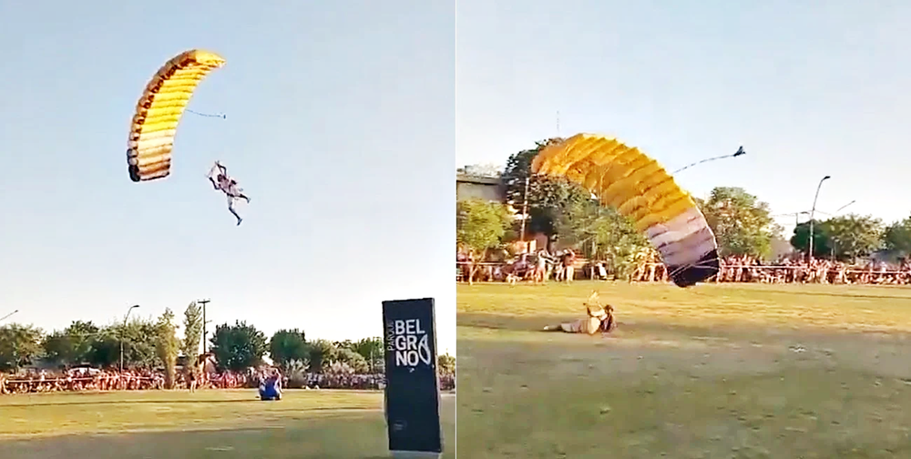 El momento de la llegada y la caída de uno de los tres Reyes Magos en el Parque Belgrano de Pergamino. (El Norte)&nbsp;