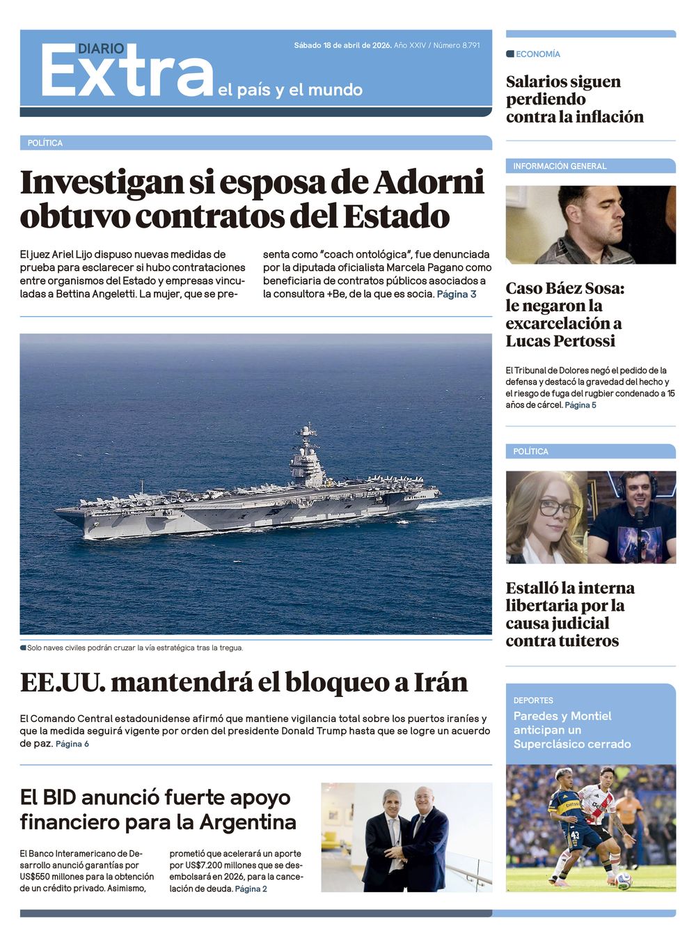 Tapa Diario Extra - 18-04