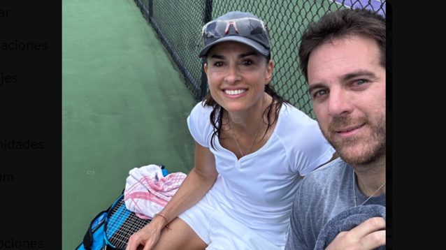 Gabriela Sabatini y Juan Martín del Potro entrenan para una exhibición de dobles, en el US Open.