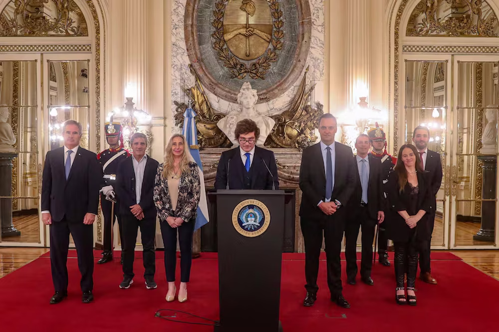 El presidente Javier MIlei durante la cadena nacional de esta tarde.&nbsp;