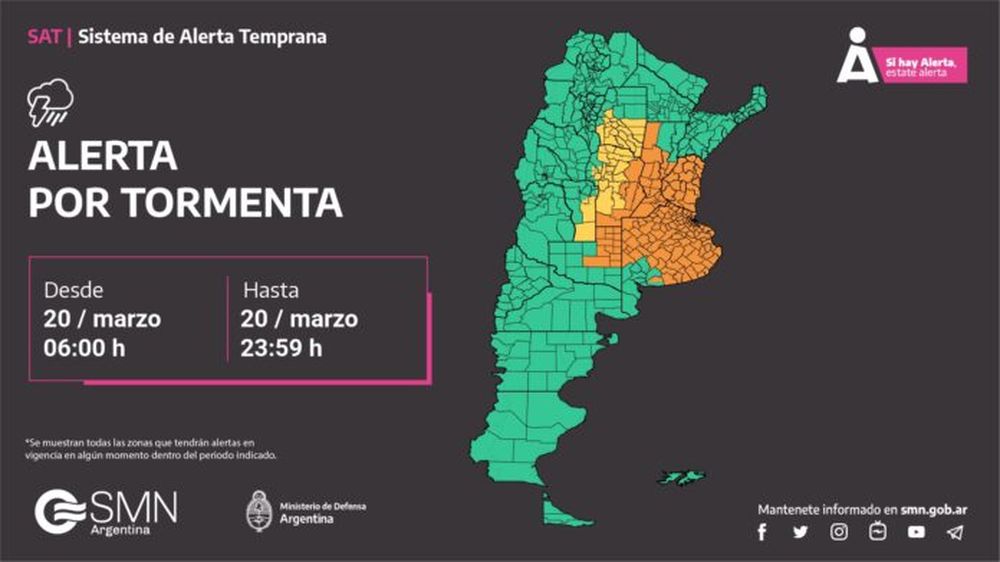 Alerta naranja en gran parte de la provincia.