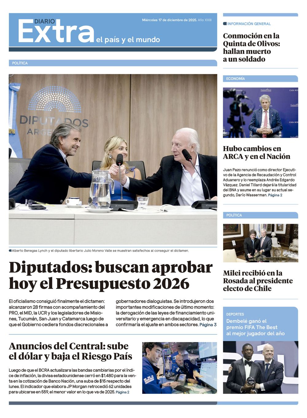 Tapa Diario Extra - 17-12
