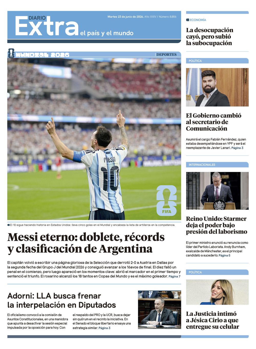 Tapa Diario Extra - 23-06