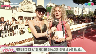 La cocinera MAru Botana preparó un rogel gigante en el Obelisco y lo compartió con todas las personas que se acercaron. (Captura de Video/Telefe)