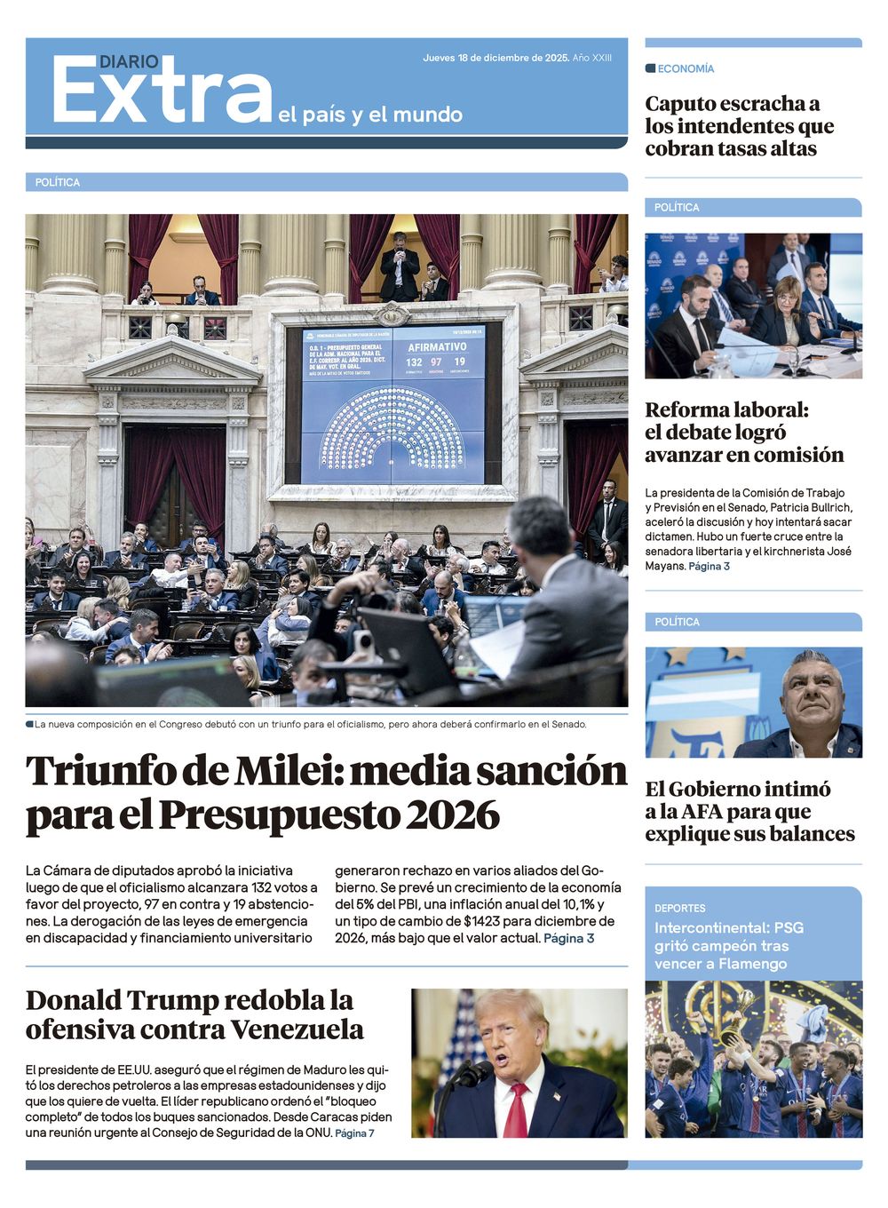 Tapa Diario Extra ACTUALIZA - 18-12