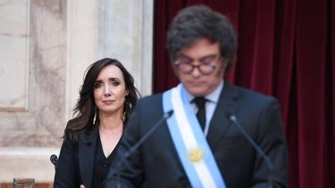 Victoria Villarruel y Javier Milei durante una presentación en el Congreso. (Prensa Senado)