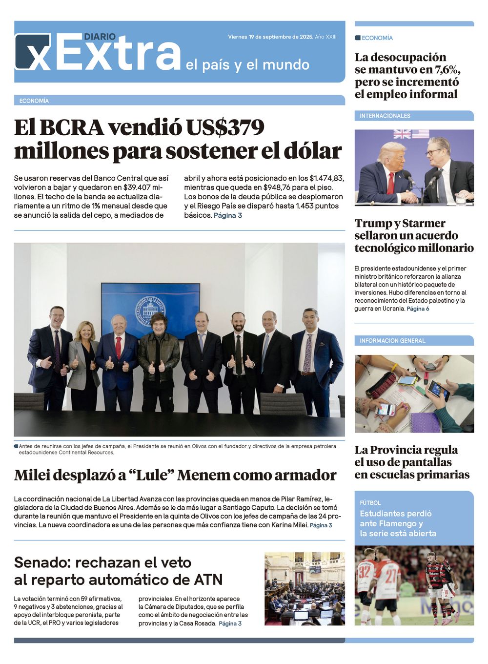 Tapa Diario Extra - 19-09