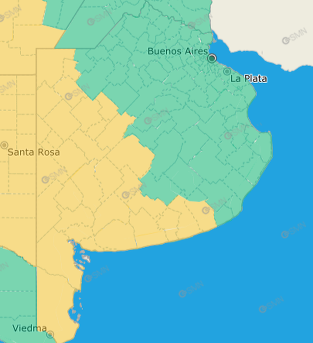 Alerta meteorol&oacute;gica para este lunes, seg&uacute;n el Servicio Meteorol&oacute;gico Nacional.